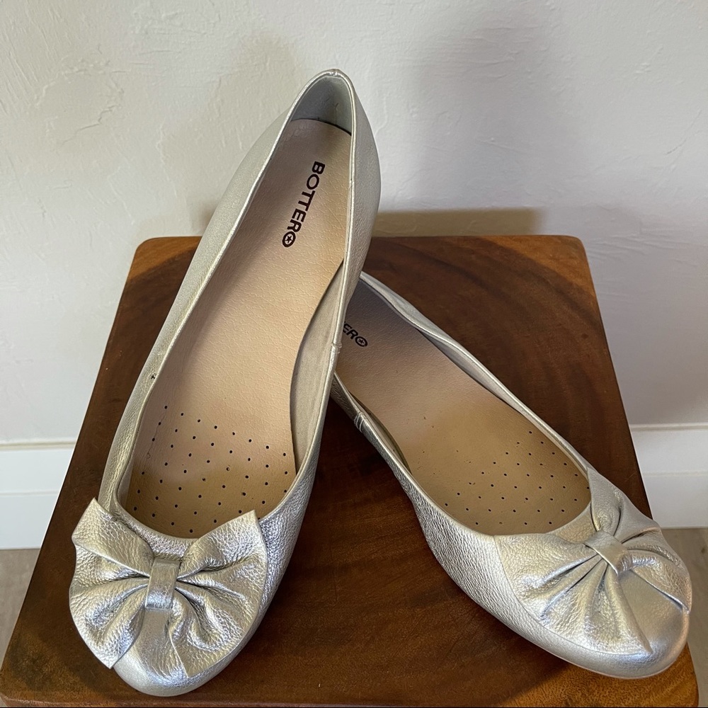 Botter Womens Flat Shoes silver Bows SlipOns 10New